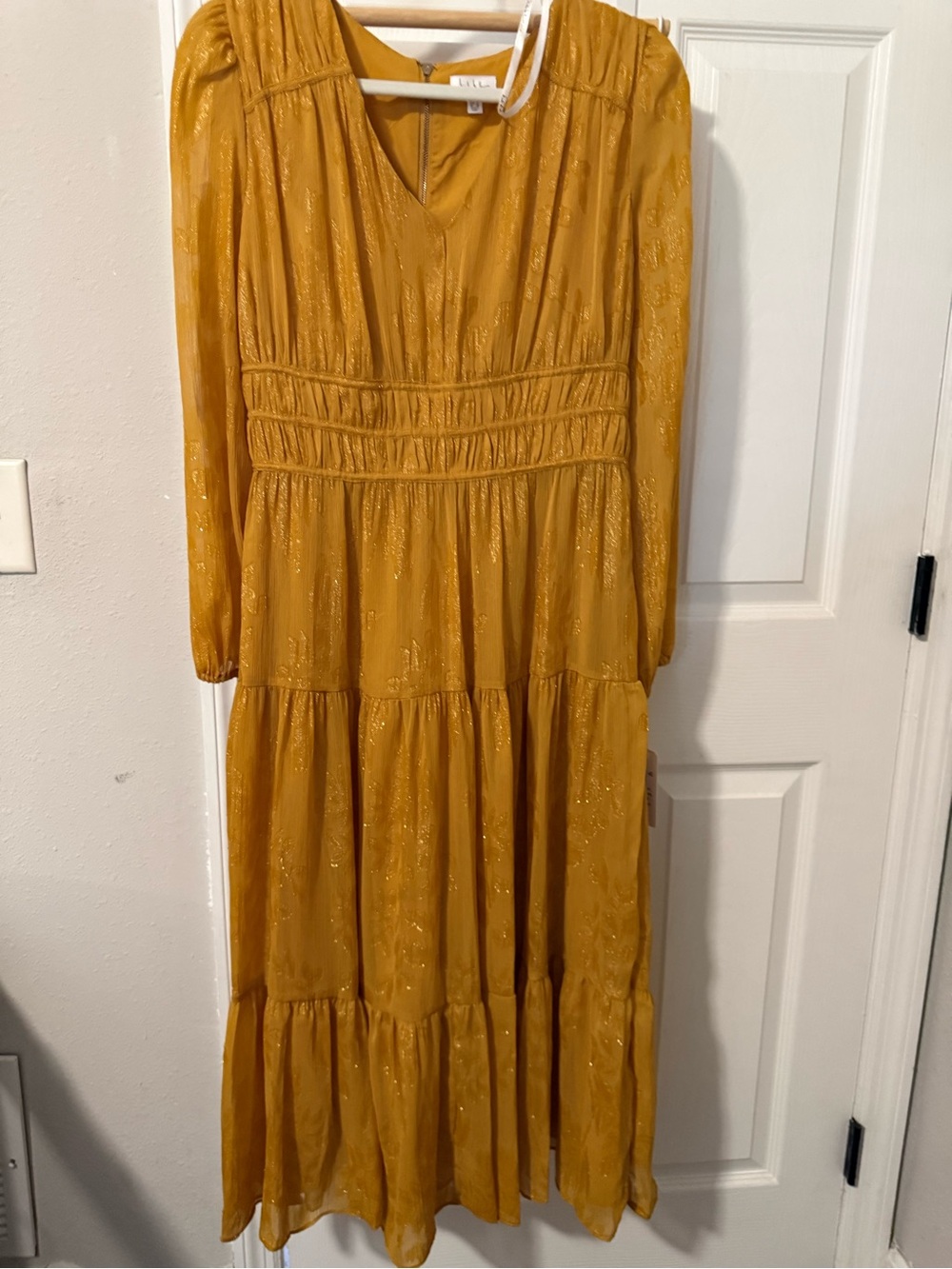 Mustard Yellow Maxi Dress with Subtle Shimmer